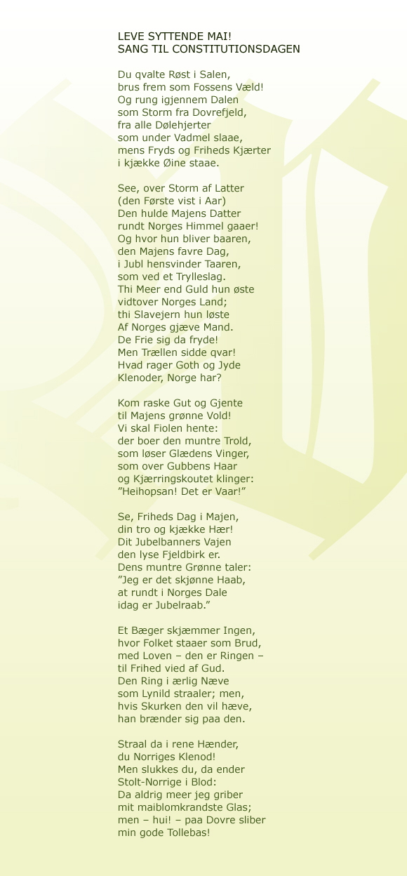 Henrik Wergelands dikt ”Leve syttende Mai! Sang til Constitutionsdagen