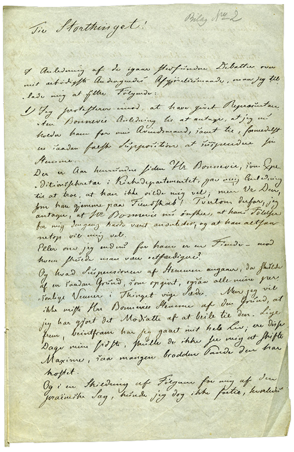 Svar på Bonnevies brev fra Wergeland 24. februar 1845